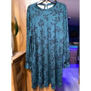 Maurices 24/7 green with‎ black floral print long sleeve holiday dress Size 2XL